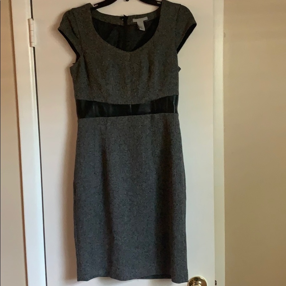 Grey Dress with Leather Detail
